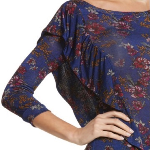 Free People Blue Floral Blouse, NWT, Sz M - Picture 4 of 6